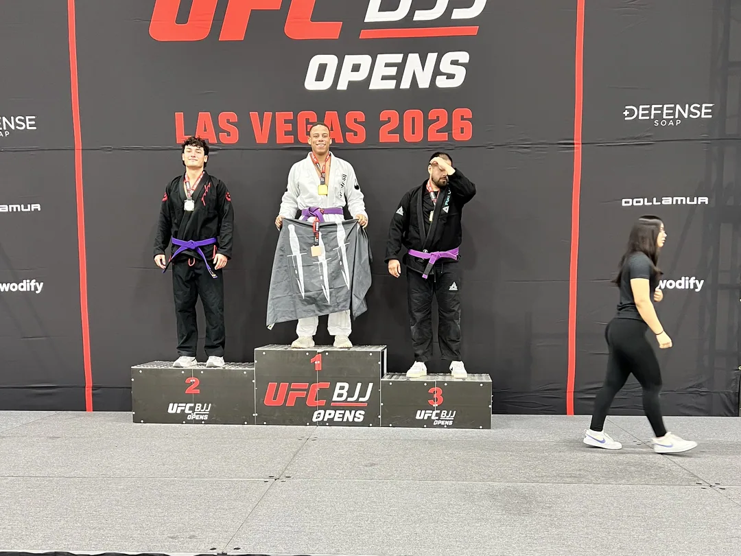A CPJJ athlete on the top step of the podium at the UFC BJJ Opens in Las Vegas